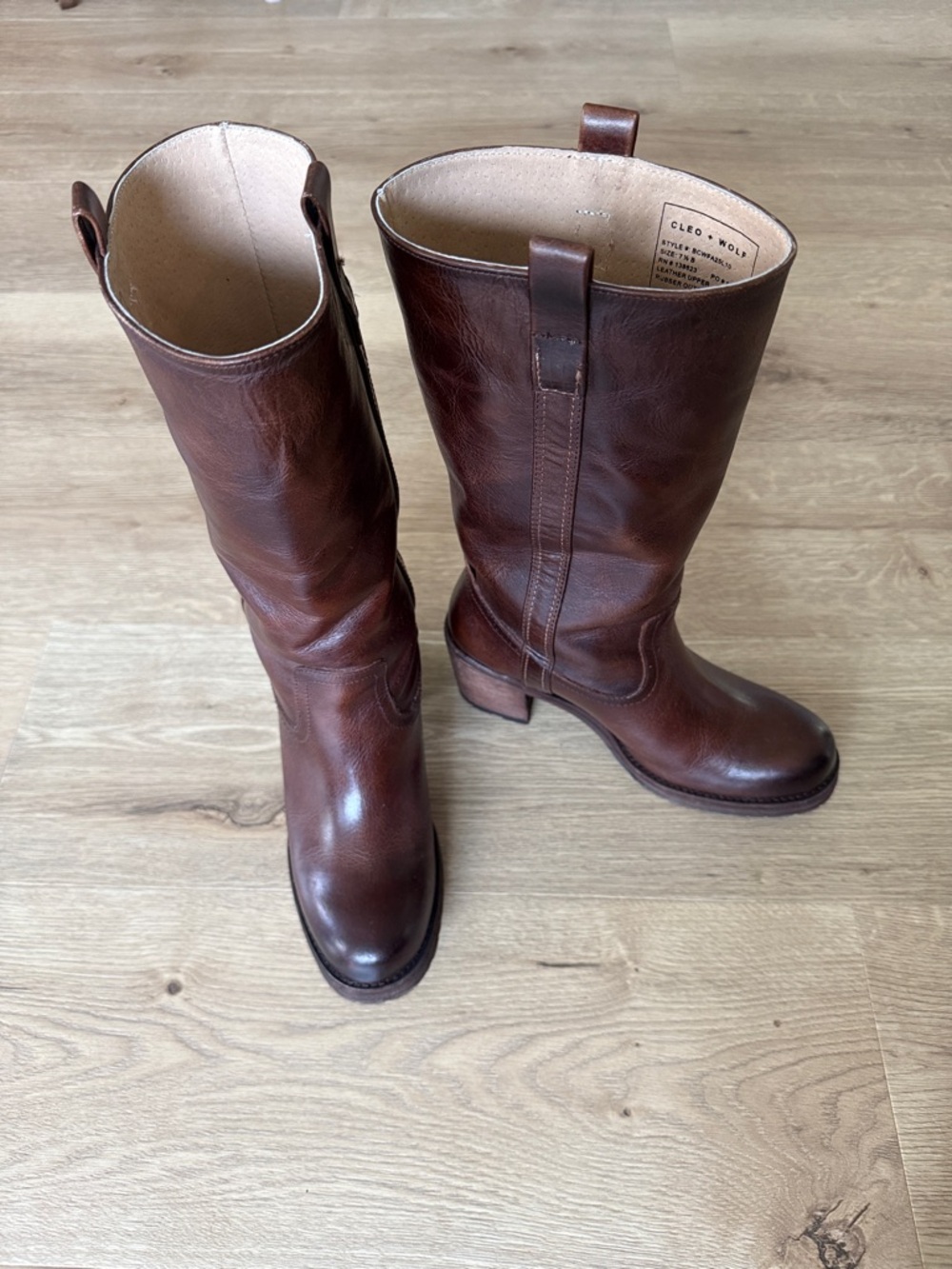 Cleo + Wolf Women's Brown Leather Mid-Calf Heeled Boots